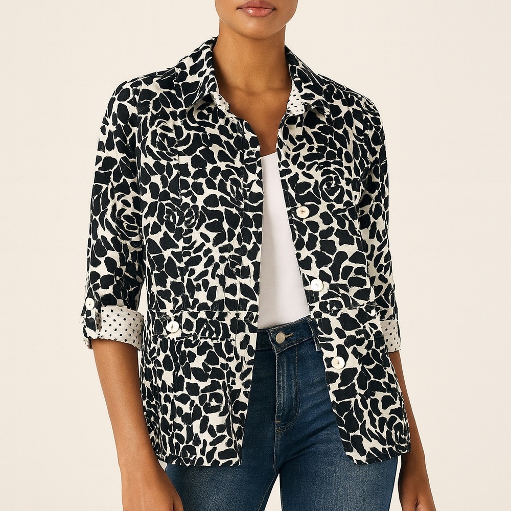 Lana Lee Animal Print Career Work Wear Black and White Blazer With Shoulder Pads